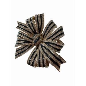 Vintage ciner Black Enamel Rhinestone Brooch